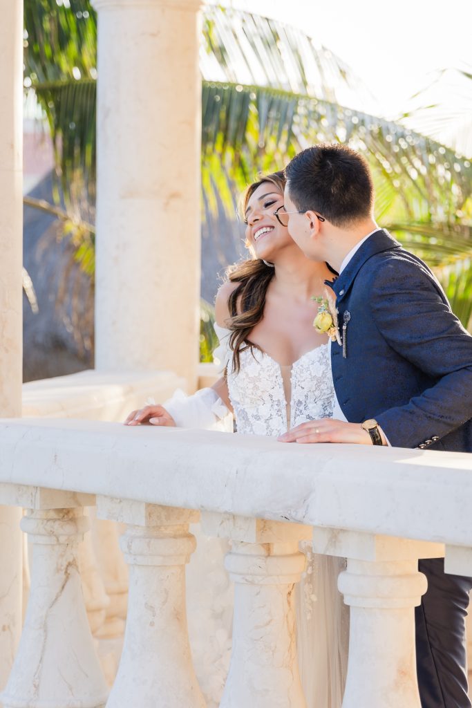 Bride and Groom portrait at Villa la Joya Destination Wedding Venue Riviera Maya Mexico