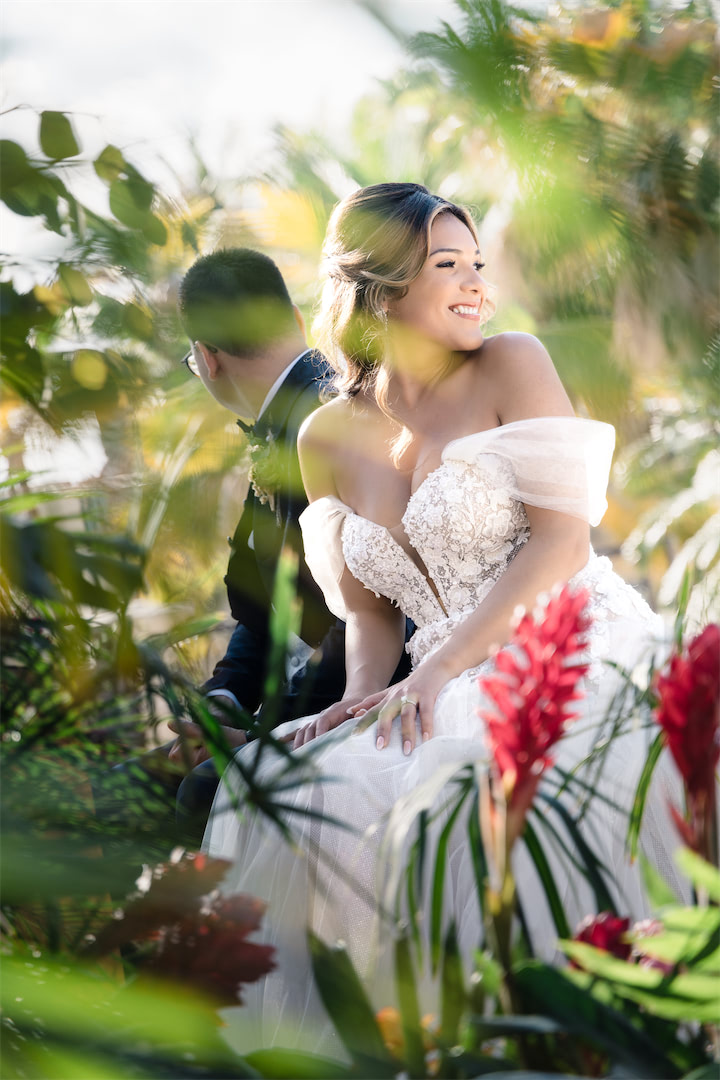 Smiling bride captured by Cancun wedding photographer.